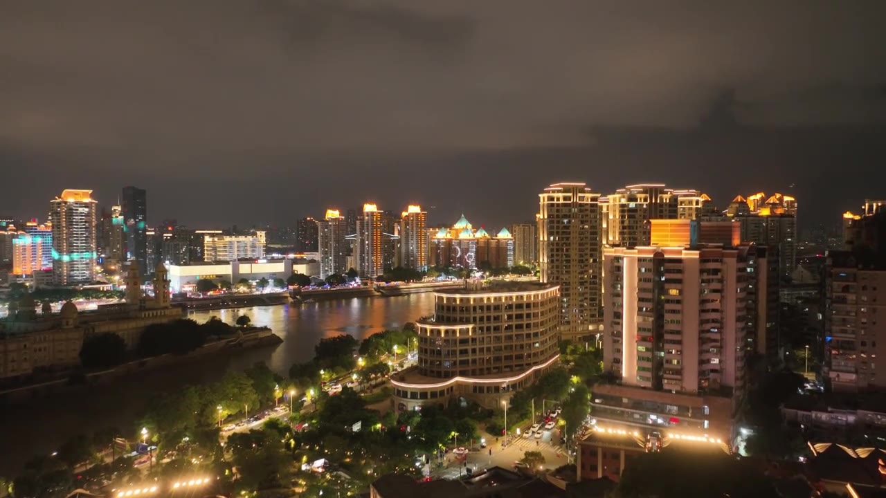 福建福州宣传片市区城市风光航拍 城市夜景 闽江两岸 江中岛视频素材