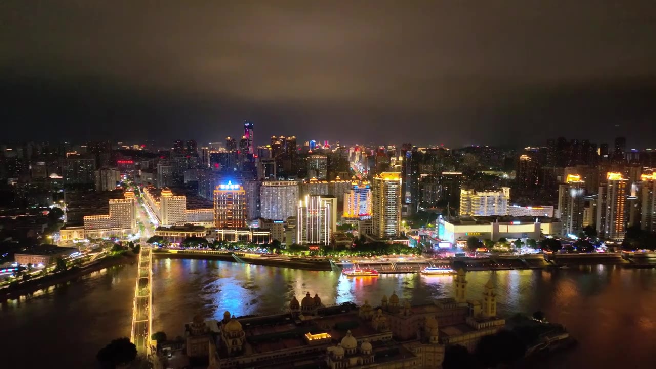 福建福州宣传片市区城市风光航拍 城市夜景 闽江两岸 江中岛视频素材