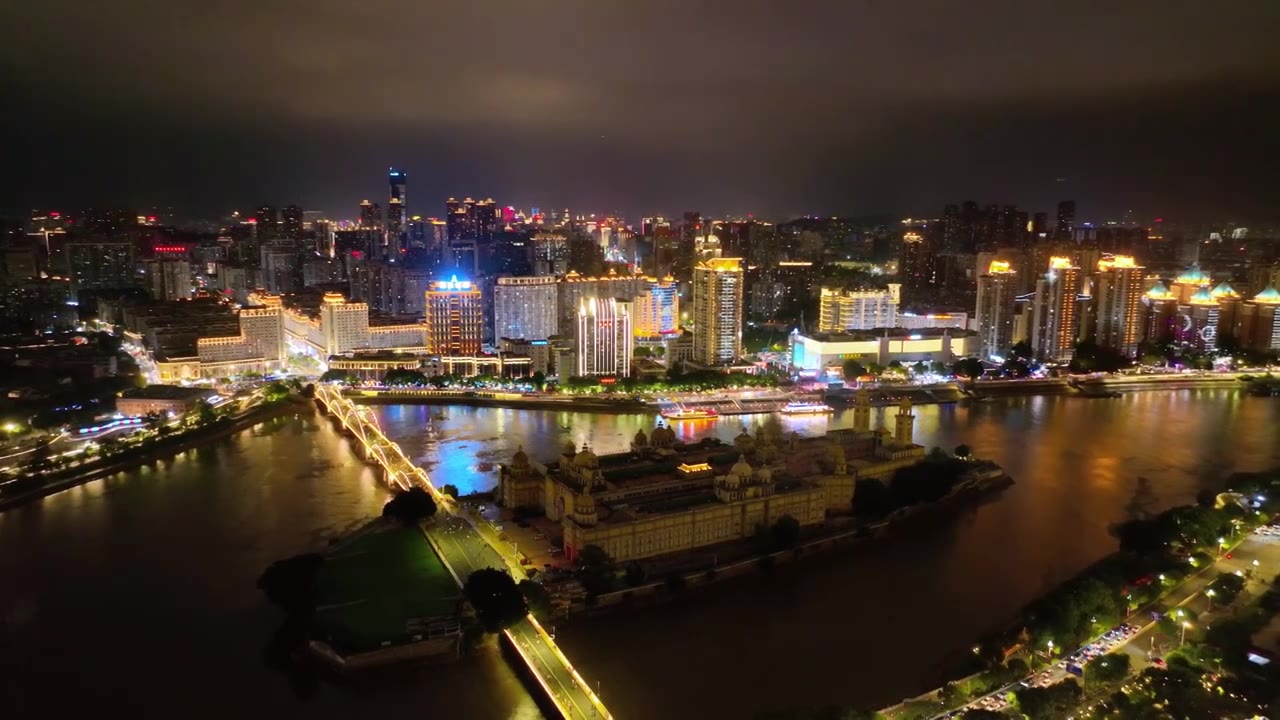 福建福州宣传片市区城市风光航拍 城市夜景 闽江两岸 江中岛视频素材