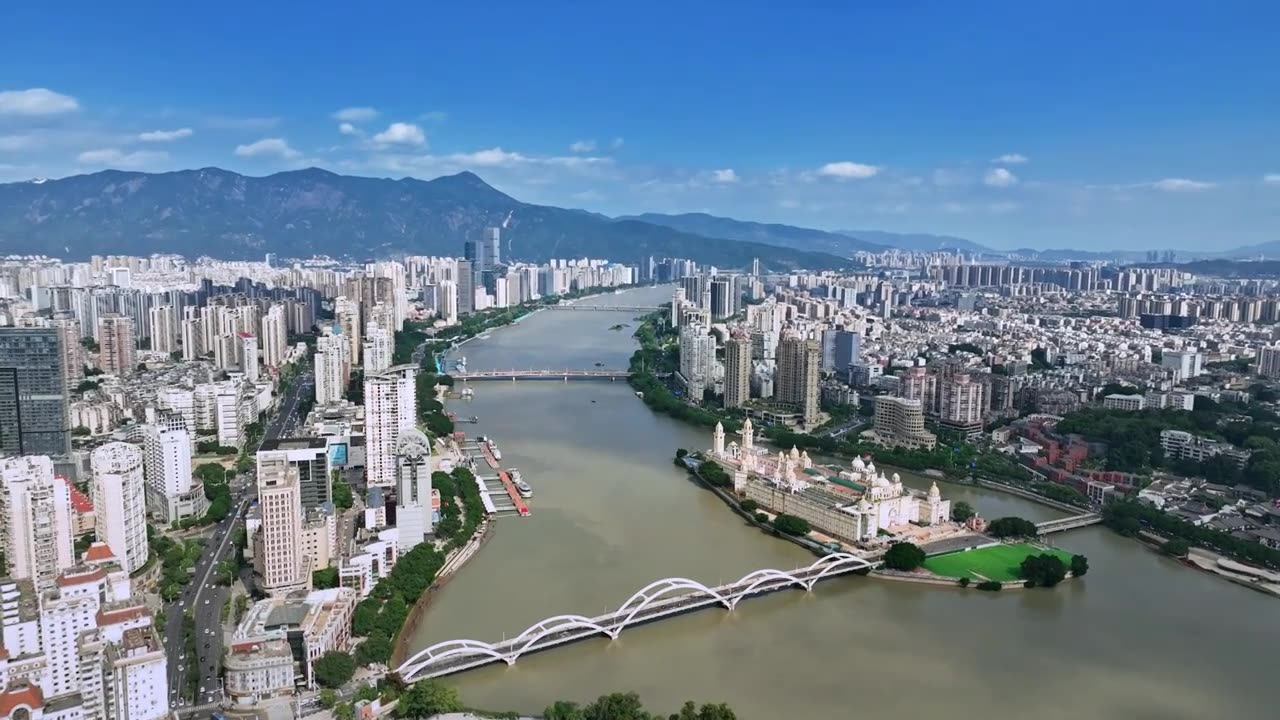 福建福州宣传片市区城市风光航拍 城市夜景 闽江两岸 江中岛视频素材