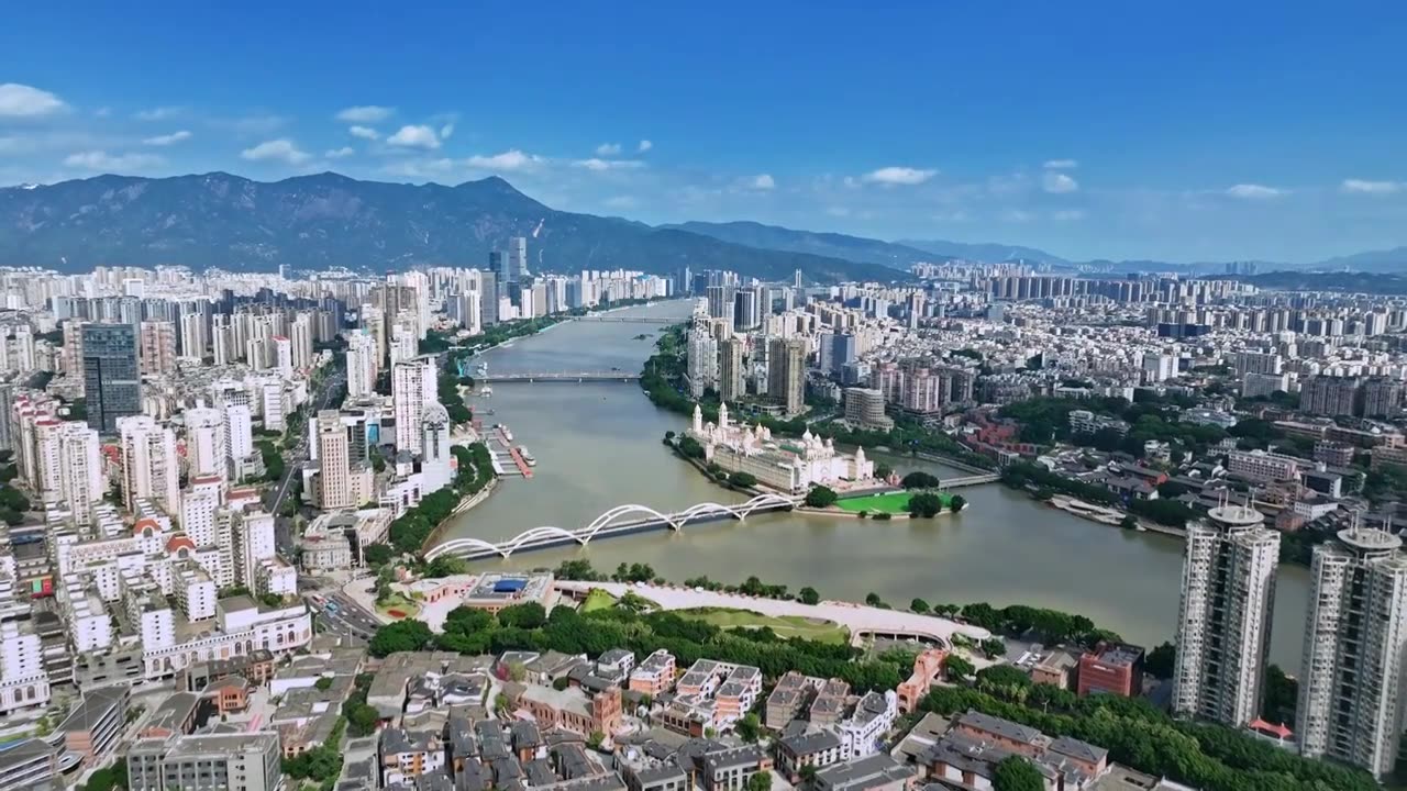 福建福州宣传片市区城市风光航拍 城市夜景 闽江两岸 江中岛视频素材