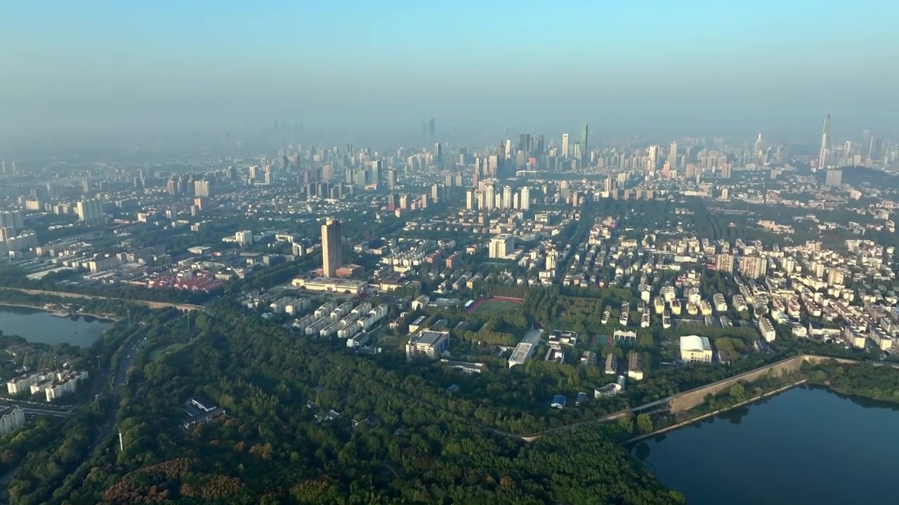 清晨日出的南京城市密集的城市建筑视频素材