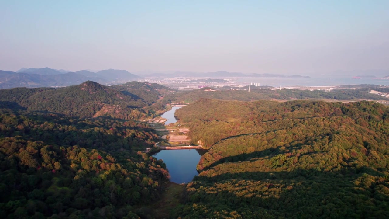 浙江宁波宁海西店秋天乡村自然风景航拍视频素材