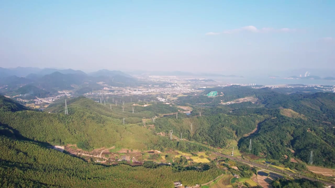 浙江宁波宁海西店秋天乡村自然风景航拍视频素材