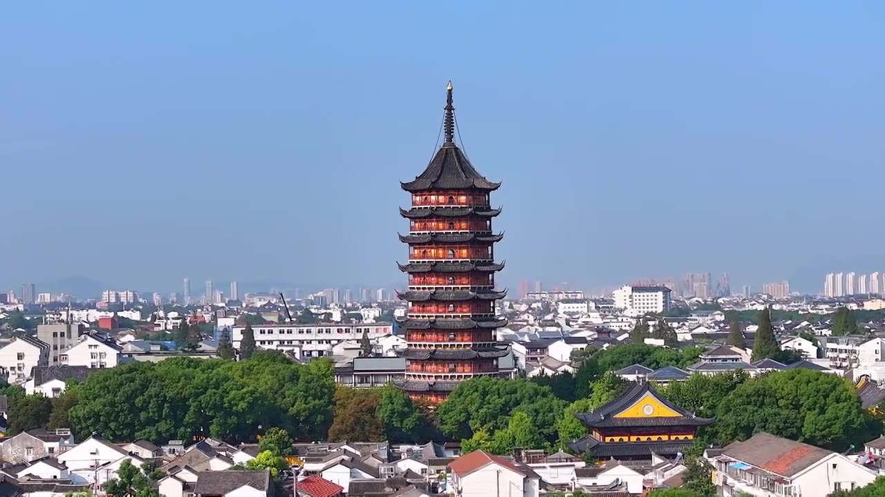 航拍苏州北寺塔古典建筑风光视频素材