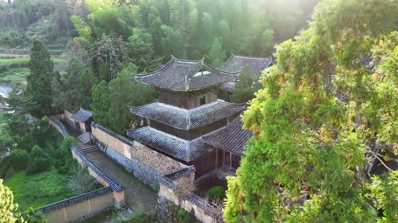 浙江丽水景宁时思寺云中大漈航拍视频下载