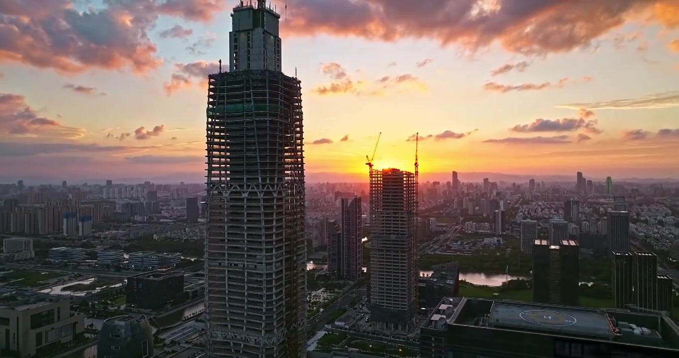 航拍中国浙江宁波城市天际线在日落时分视频素材