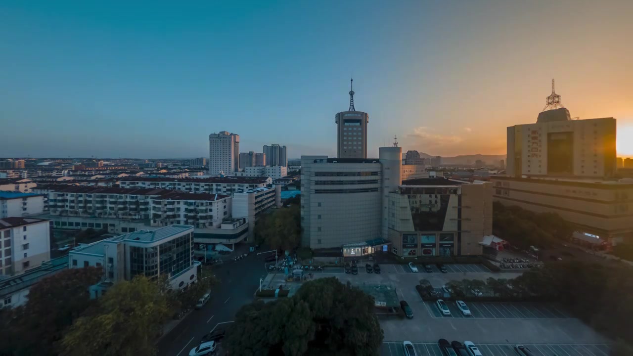 宜兴市市中心高点俯拍日转夜延时视频下载