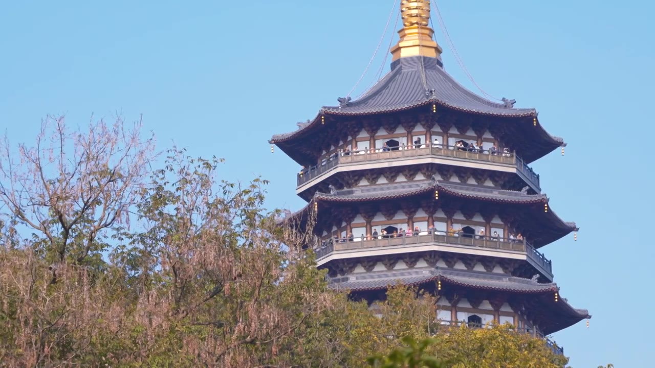 浙江杭州西湖雷峰塔建筑外观特写视频素材