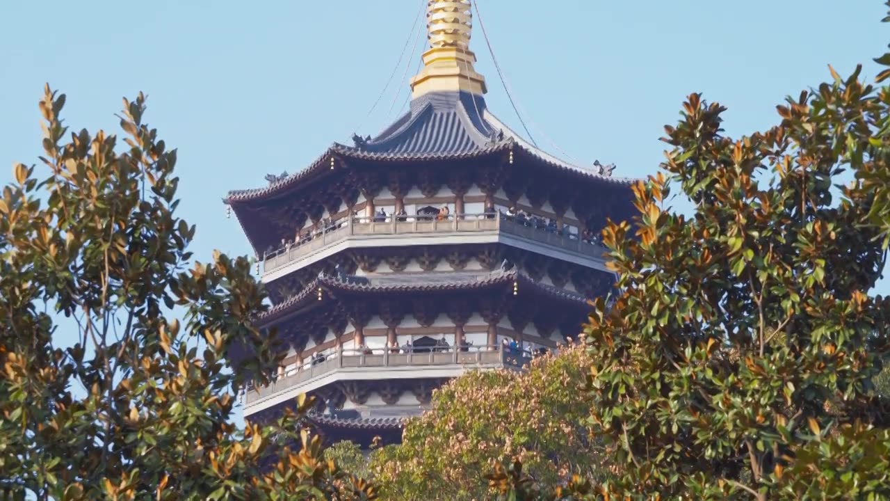 浙江杭州西湖景区南山路秋天自然风景视频素材