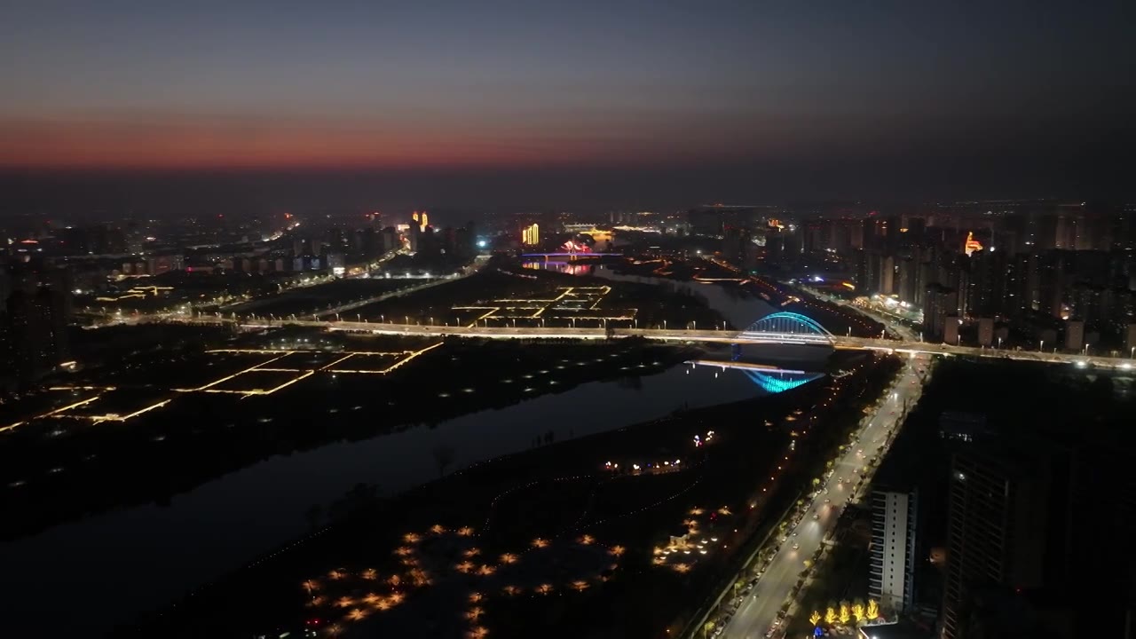 周口沙颍河城市天际线日落夜景视频素材