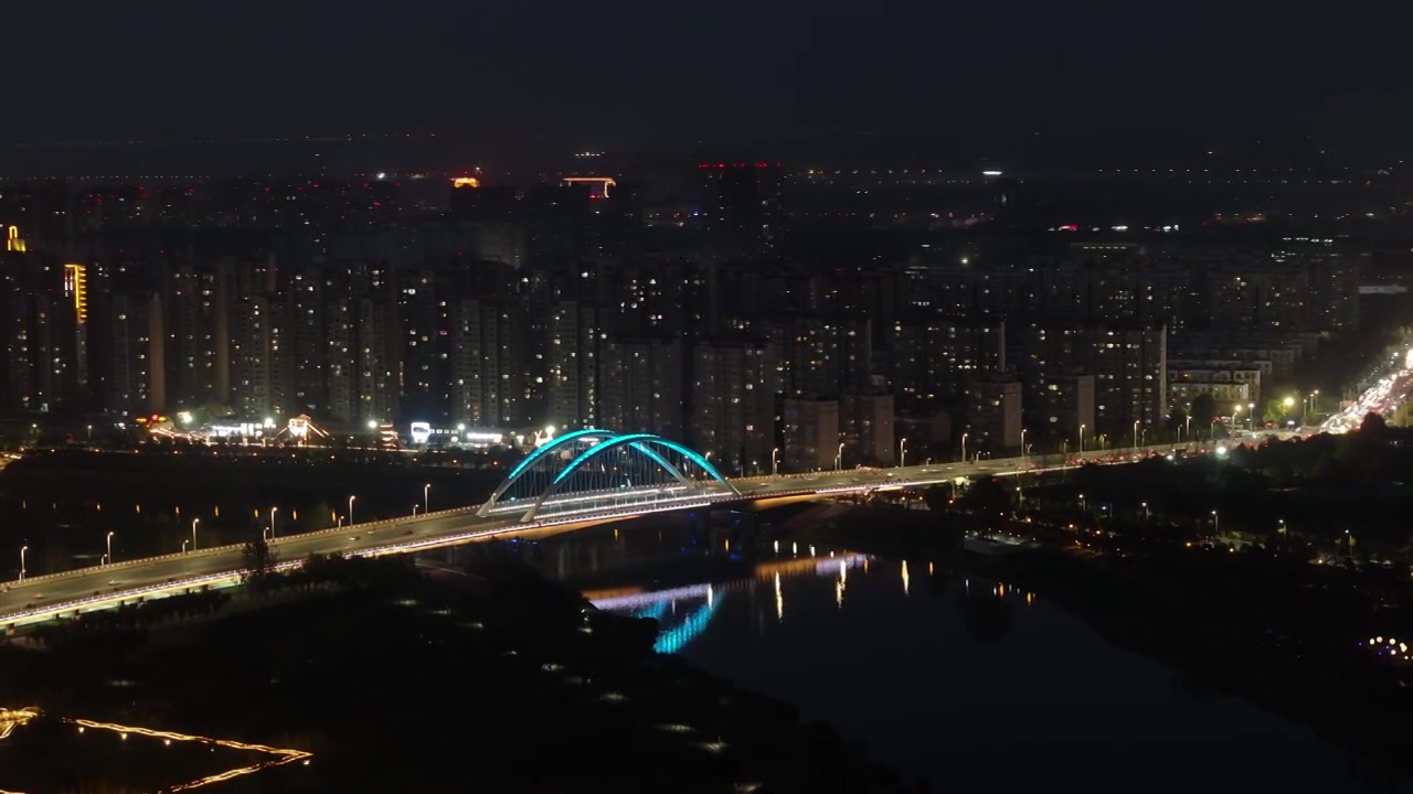 周口沙颍河城市天际线日落夜景视频素材