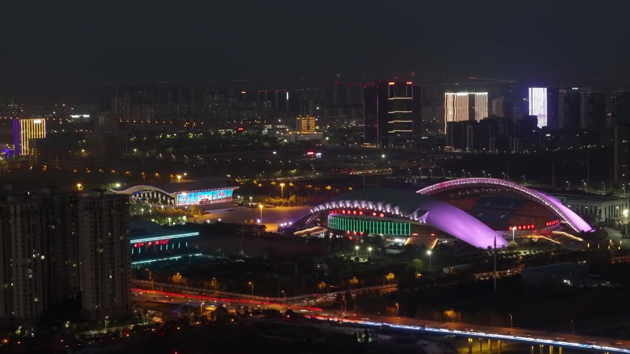 周口沙颍河城市天际线日落夜景视频素材