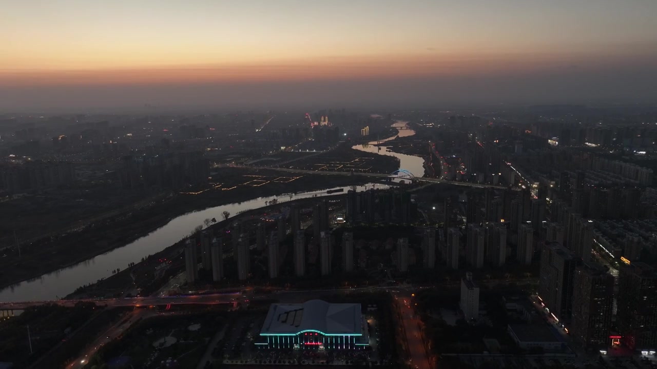 周口沙颍河城市天际线日落夜景视频素材