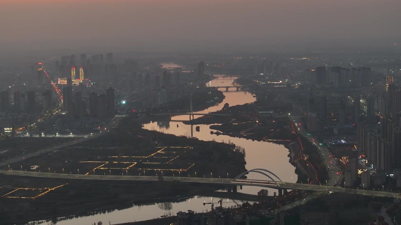 周口沙颍河城市天际线日落夜景视频素材