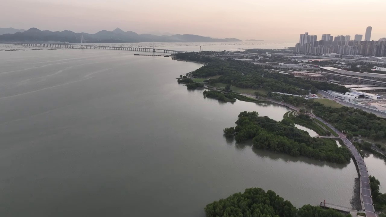 广东省深圳市南山区深圳湾一号华润大厦人才公园航拍视频素材