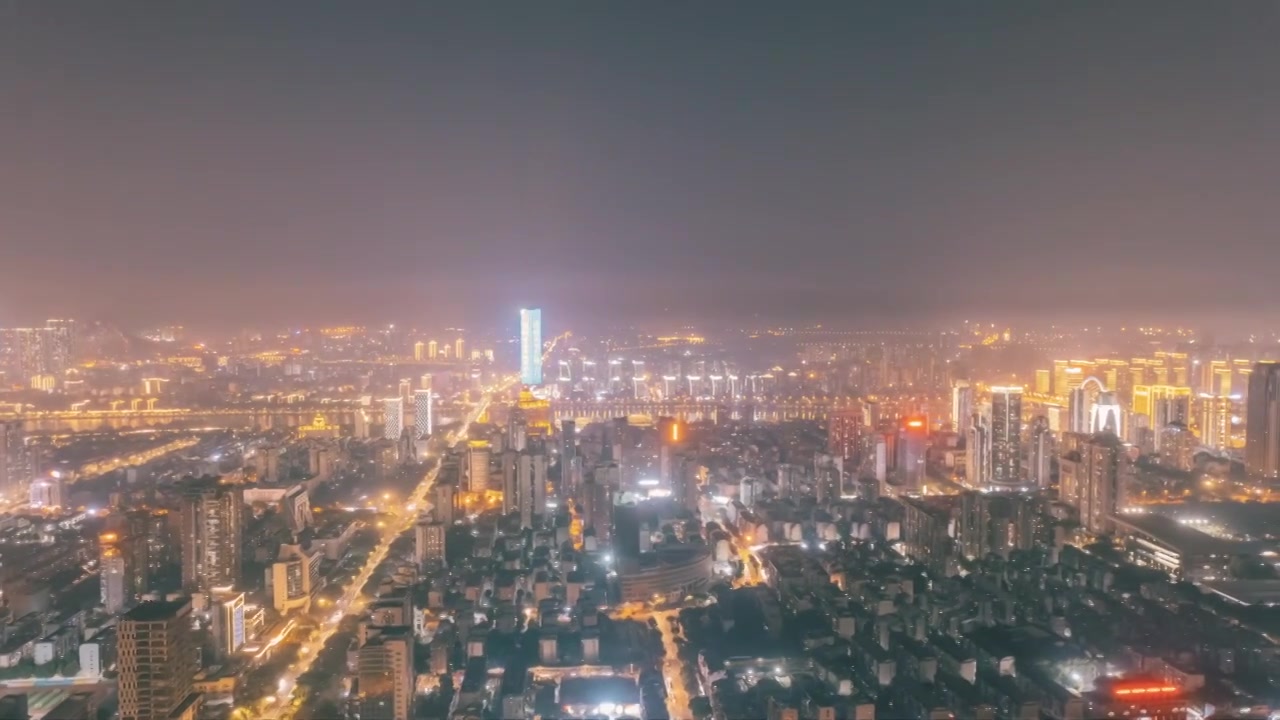 广西柳州城市天际线夜景航拍延时视频素材