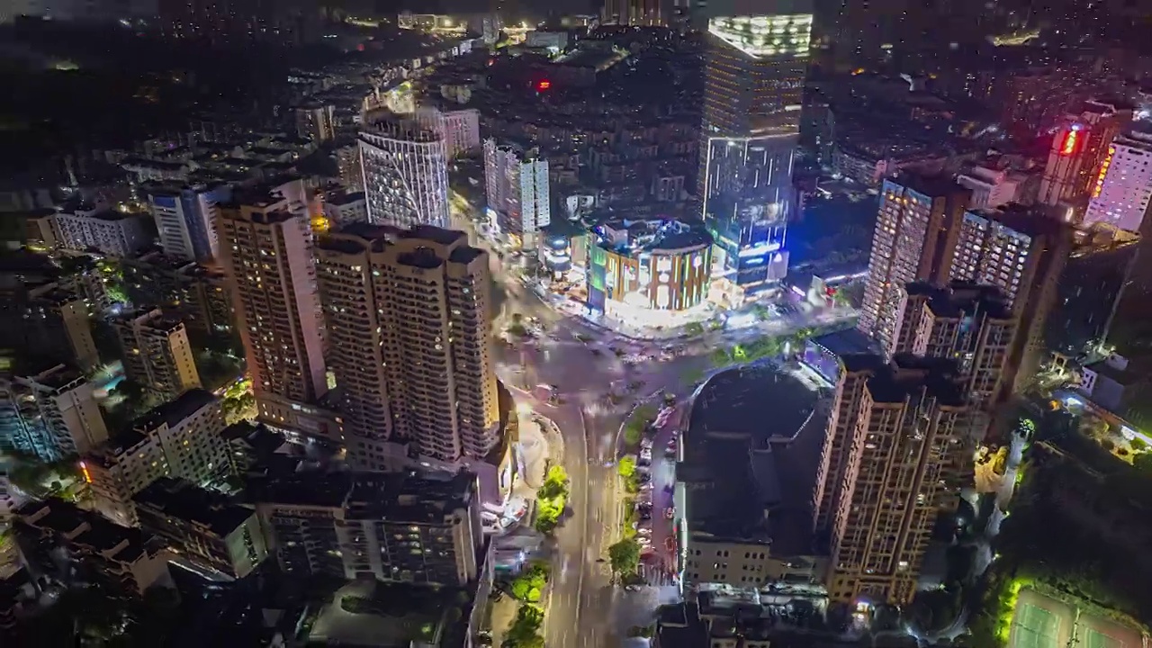 宜昌市水悦城夜景航拍延时摄影视频素材