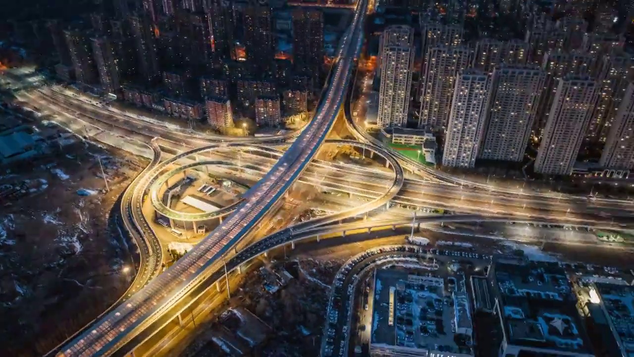 沈阳胜利立交桥夜景城市航拍大气风景延时视频素材