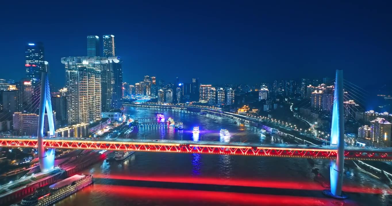 航拍中国重庆城市建筑天际线夜景，无建筑商标视频素材