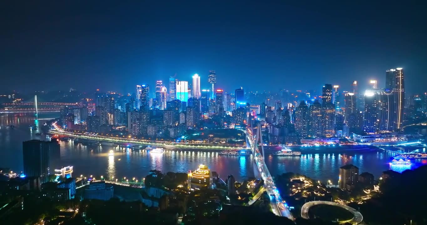 航拍中国重庆城市建筑天际线夜景，无建筑商标视频下载