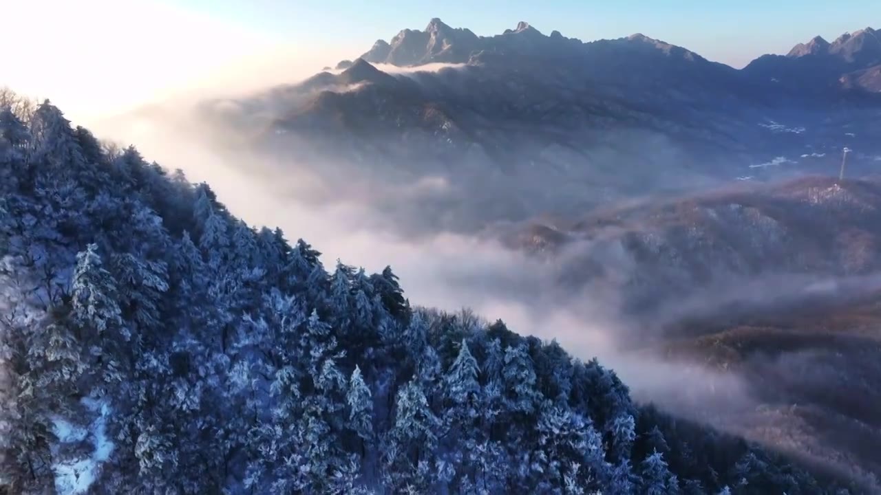 雪景雾凇云海自然航拍视频下载