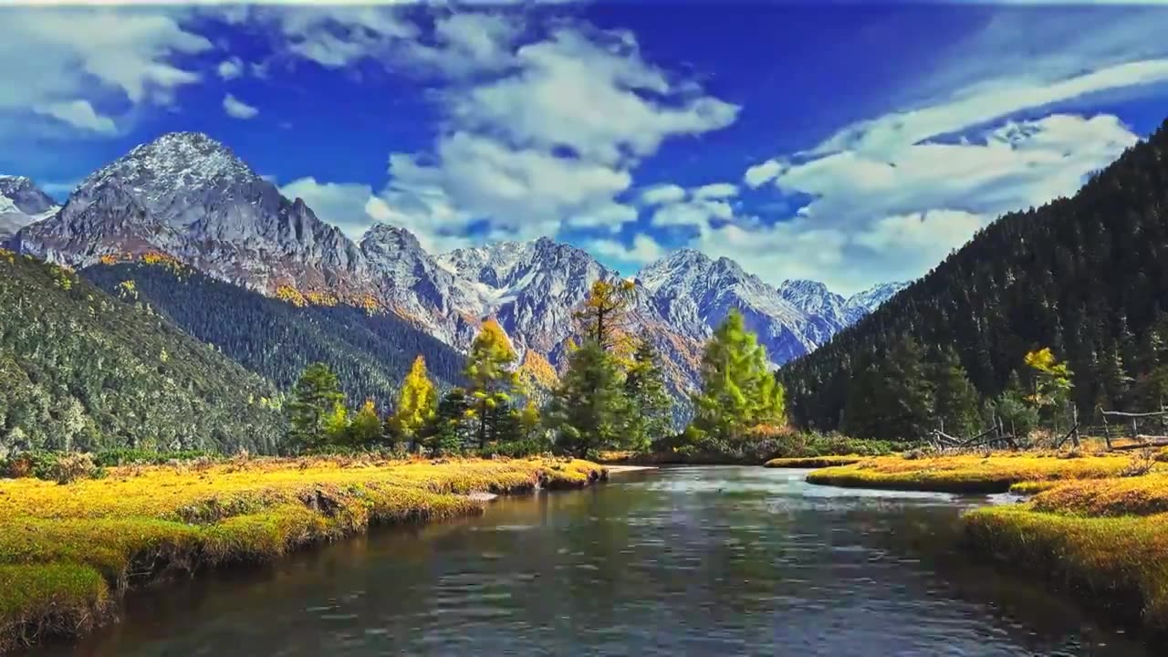 川西 高原 雪山 森林 湖泊  伍须海 风景 延时摄影视频下载