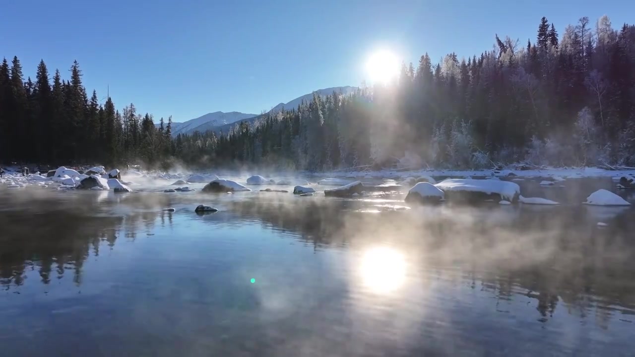 新疆喀纳斯冬季雪景仙境航拍视频下载