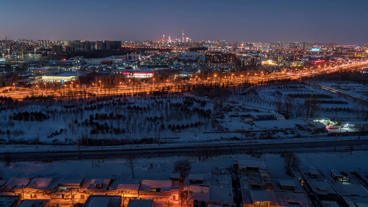 北京国贸CBD雪后夜景延时摄影视频素材