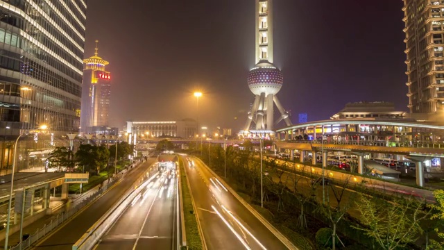 上海浦东新区夜间的时间变化，中国视频素材