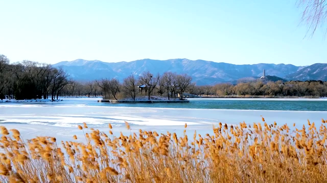 升格拍摄北京颐和园冬季雪景视频素材