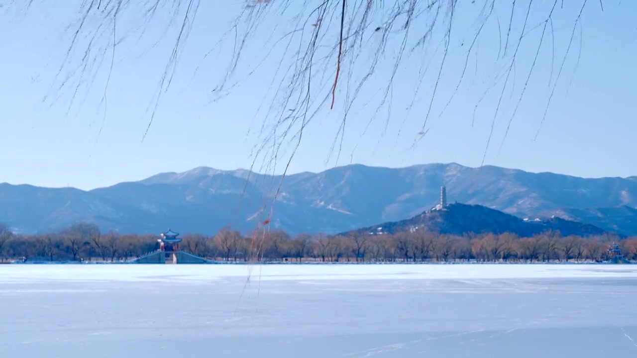 升格拍摄北京颐和园冬季雪景视频素材