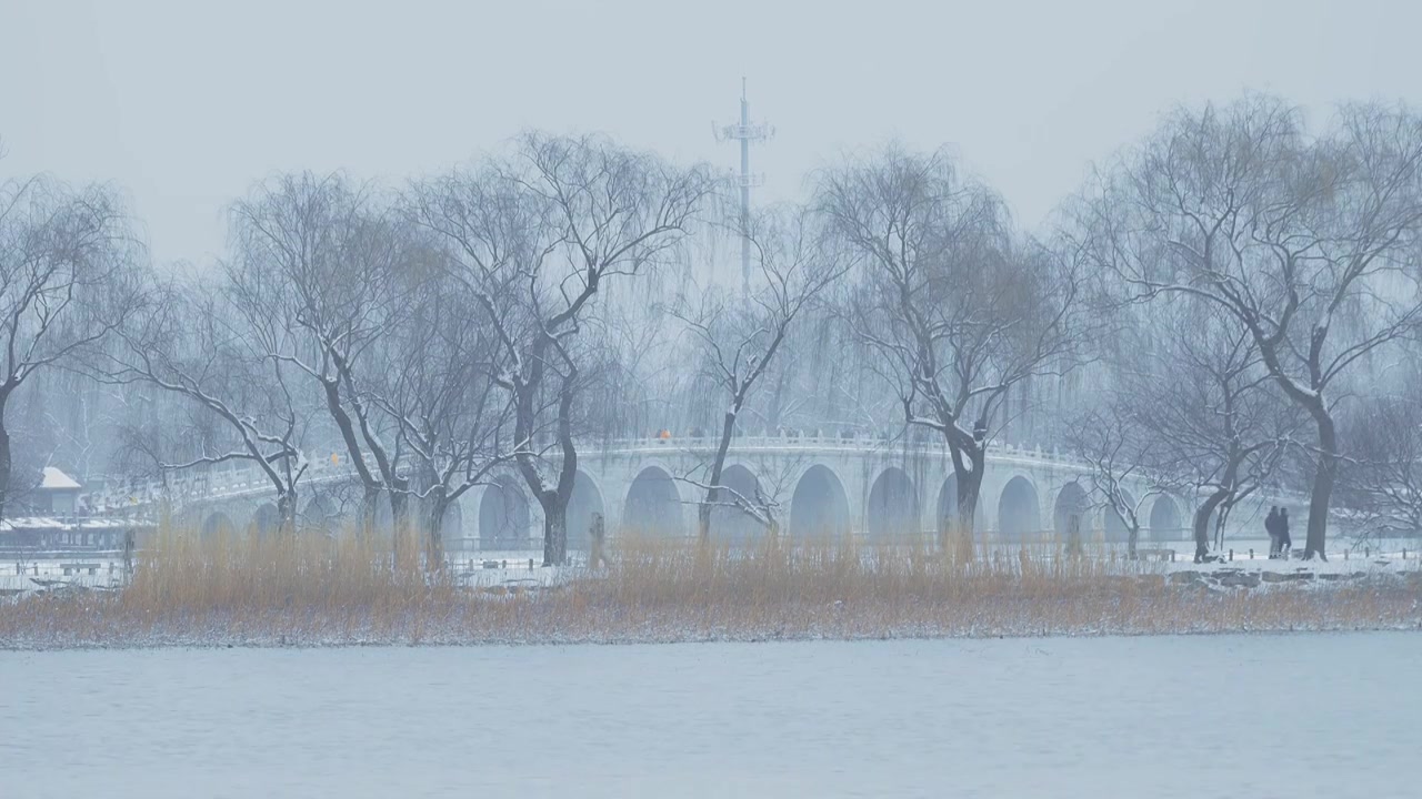 升格拍摄北京颐和园冬季雪景视频素材