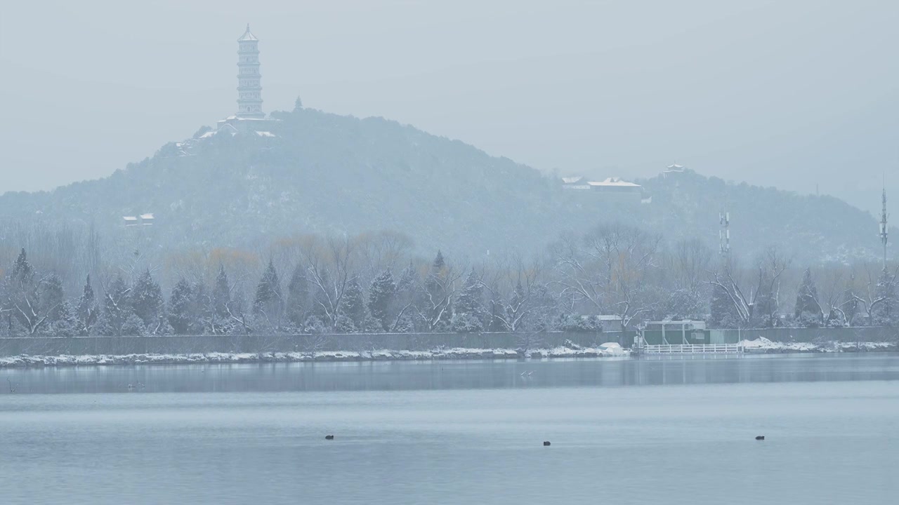 升格拍摄北京颐和园冬季雪景视频素材