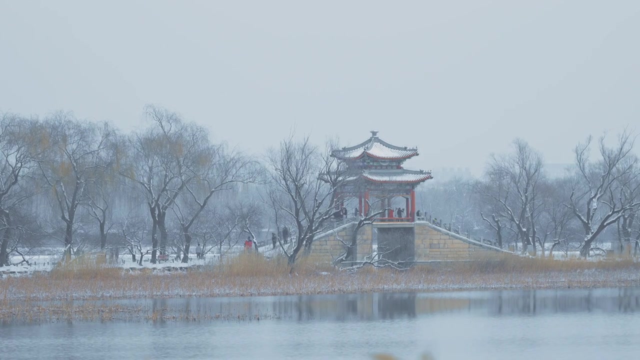 升格拍摄北京颐和园冬季雪景视频素材