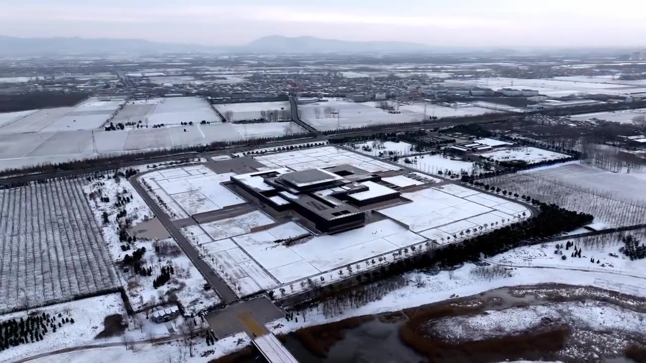 航拍洛阳二里头雪景视频素材