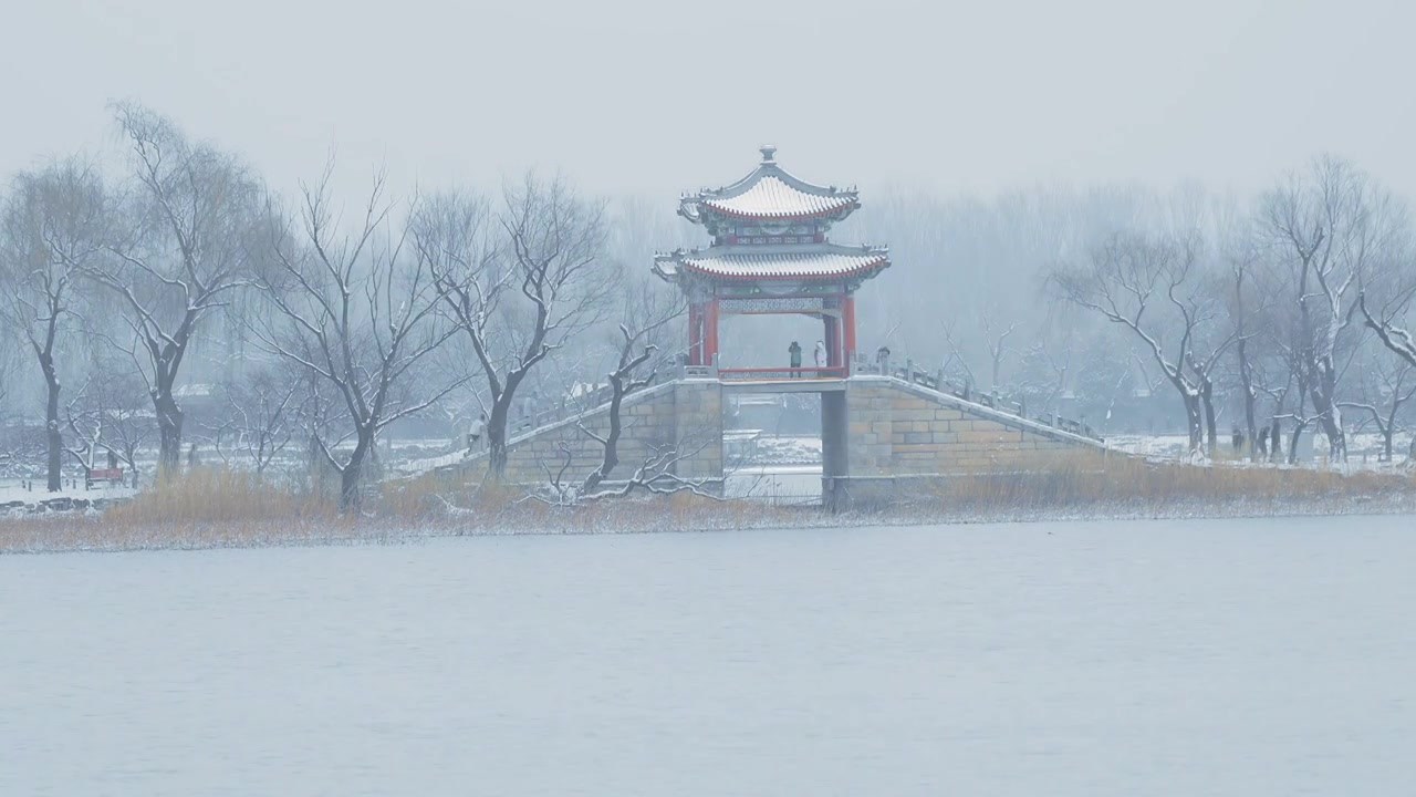 升格拍摄北京颐和园冬季雪景视频素材