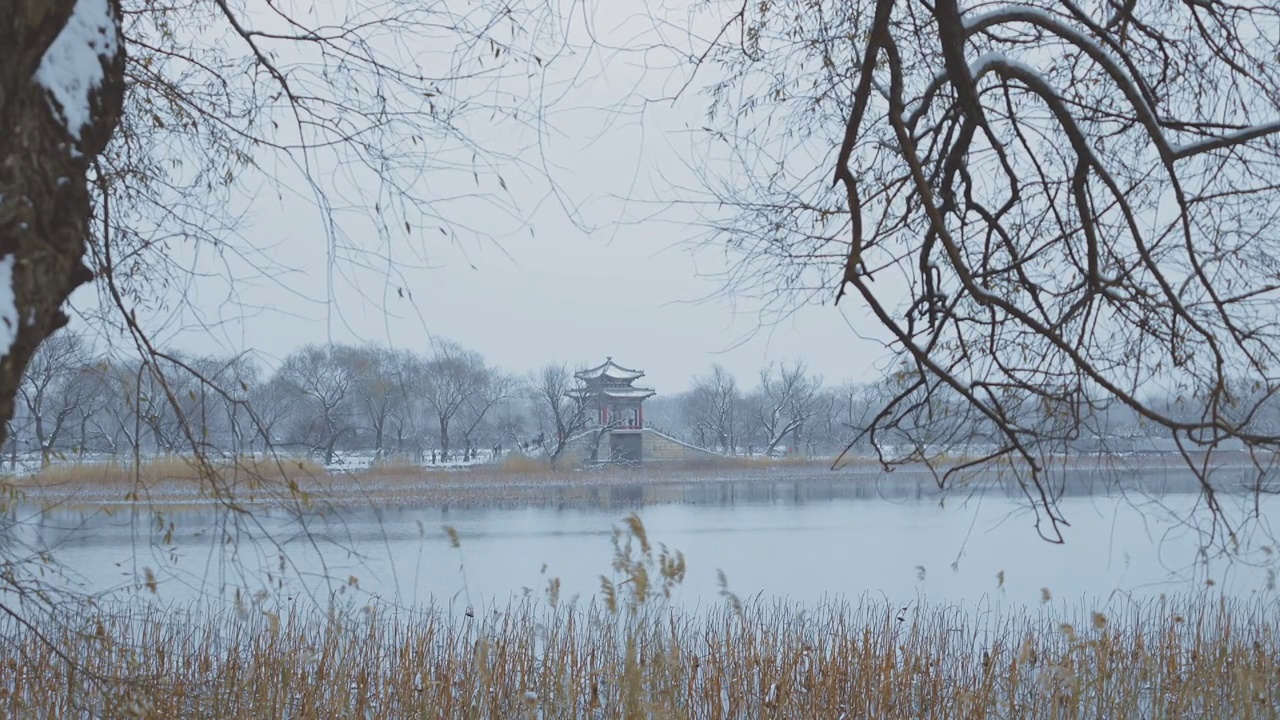 升格拍摄北京颐和园冬季雪景视频素材