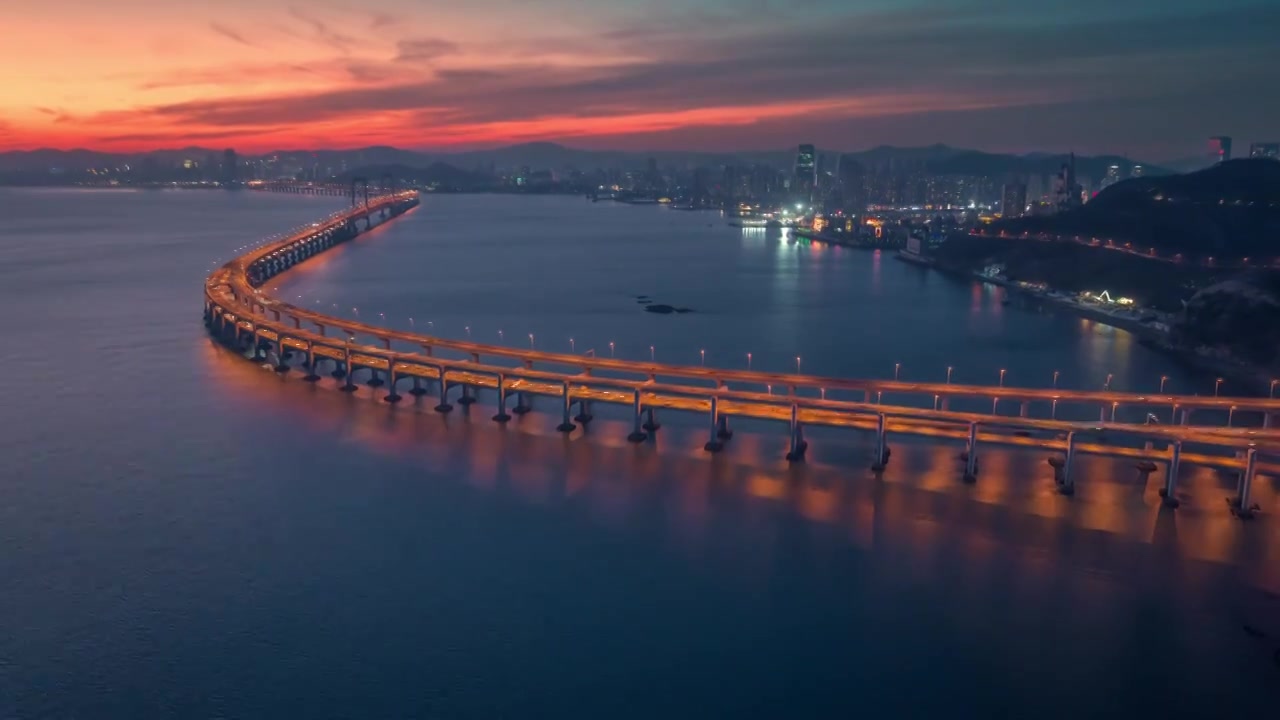 大连星海湾跨海大桥延时日转夜视频素材