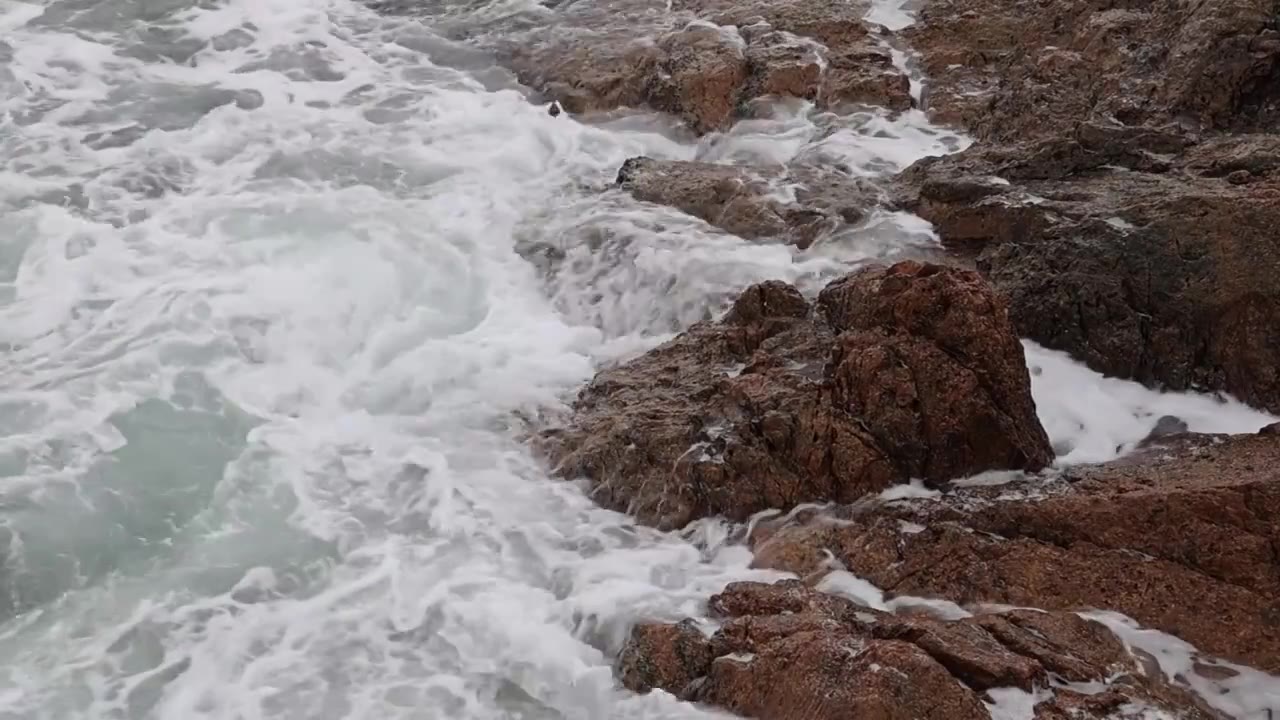 深圳海岸线-大梅沙礁石风起浪涌视频素材