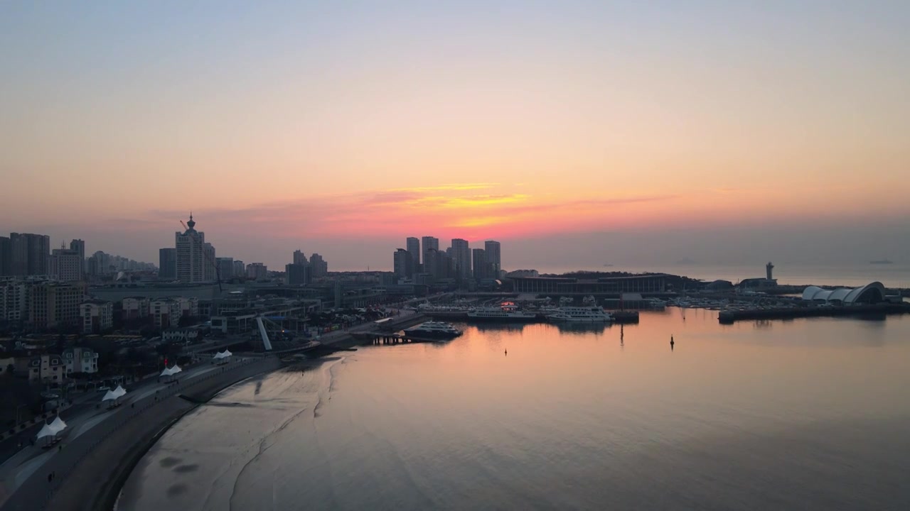 航拍浮山湾海滨日出视频素材