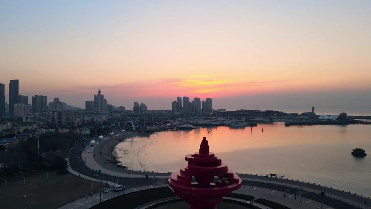 航拍青岛浮山湾日出视频素材