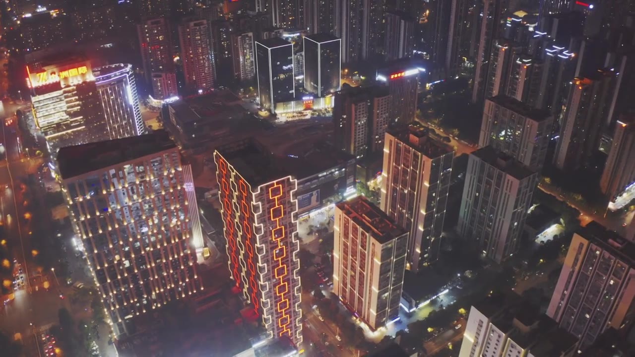 航拍柳州河东新区建筑楼宇夜景视频素材