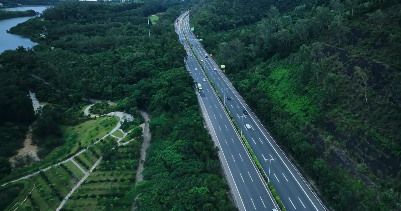 【正版素材】高速公路傍晚航拍0844视频素材