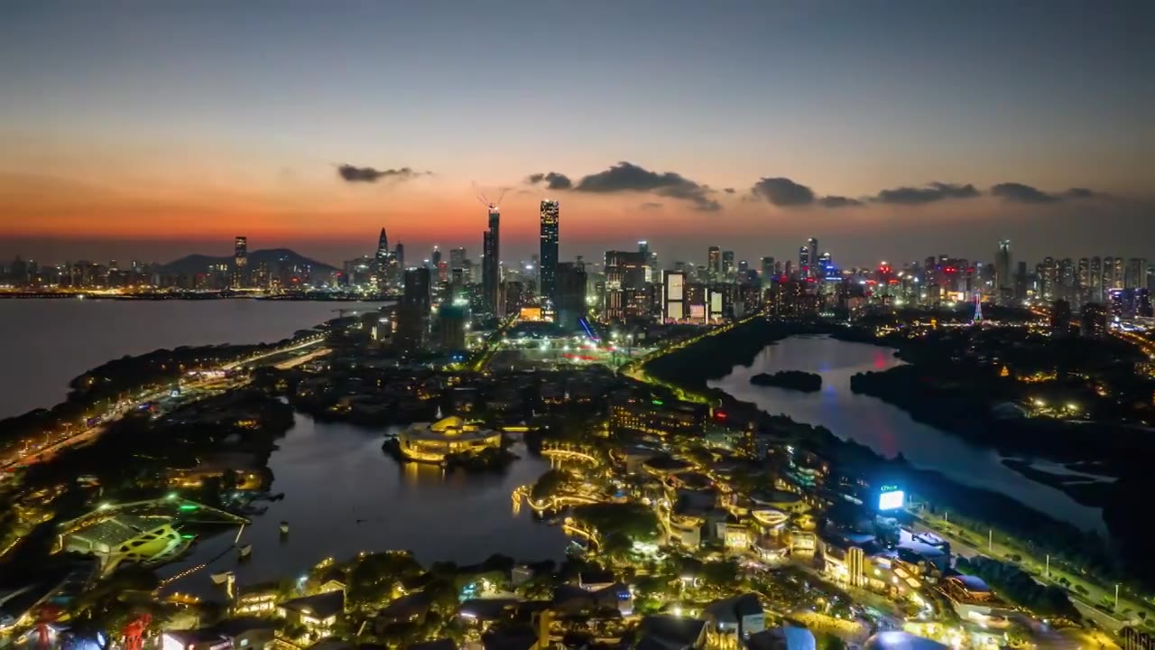 4K原创深圳欢乐海岸超级总部夜景航拍素材视频下载