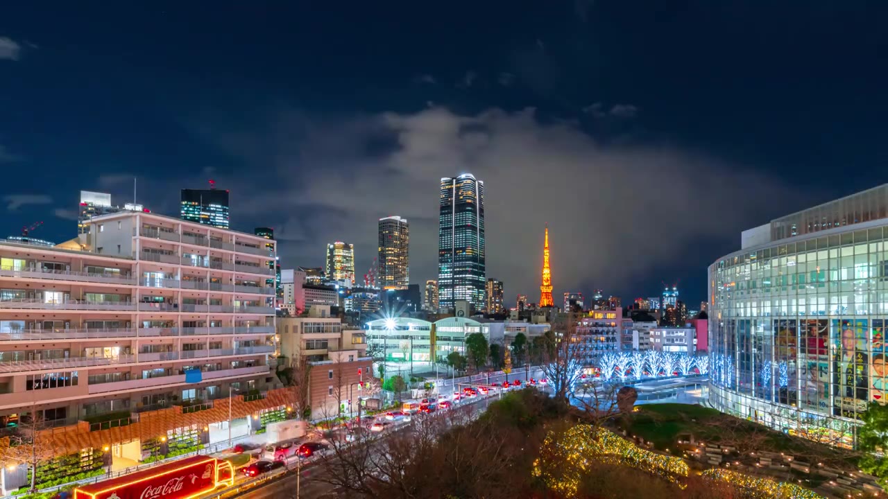 日本东京塔夜景延时视频下载