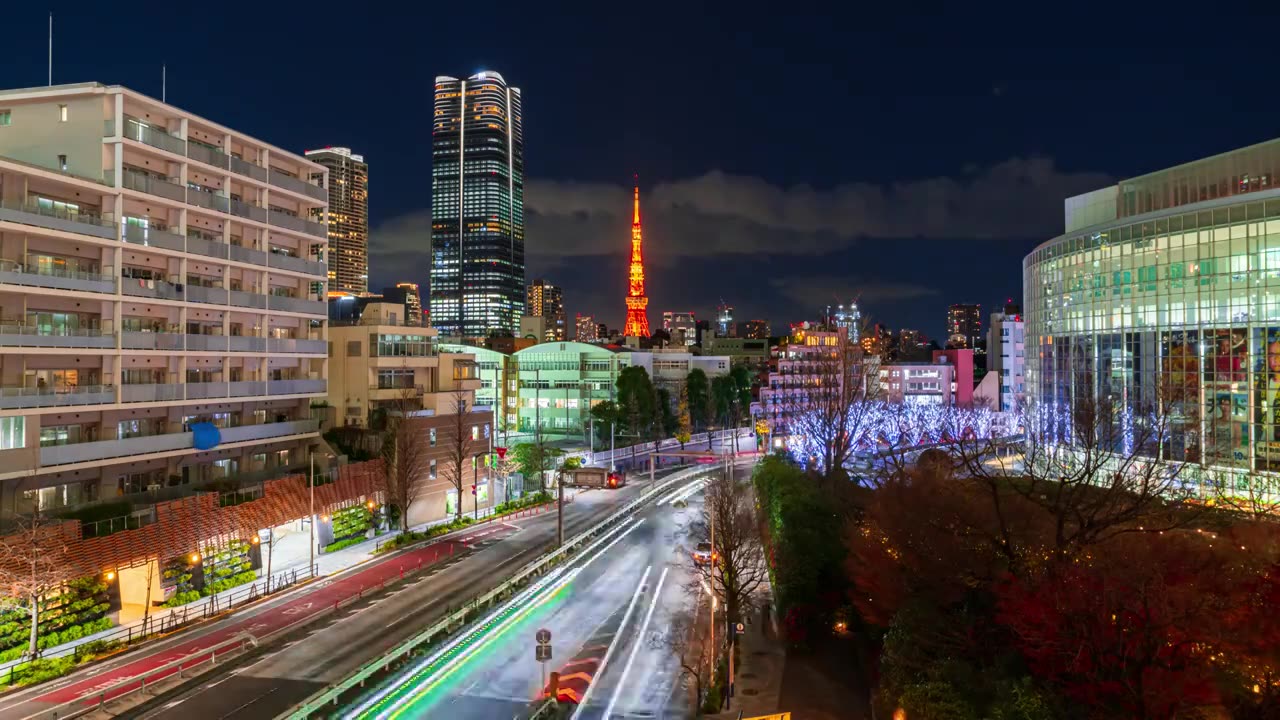 日本东京塔夜景延时视频下载