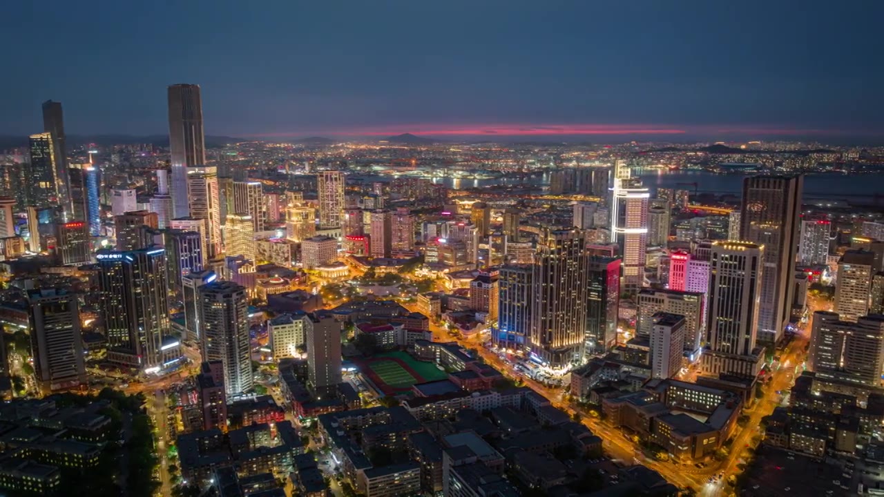 大连城市夜景航拍延时视频素材