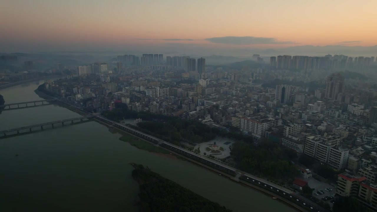 航拍高州市城市日出高州城市建筑航拍视频素材