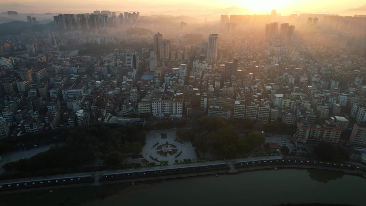 航拍高州市城市日出高州城市建筑航拍视频素材